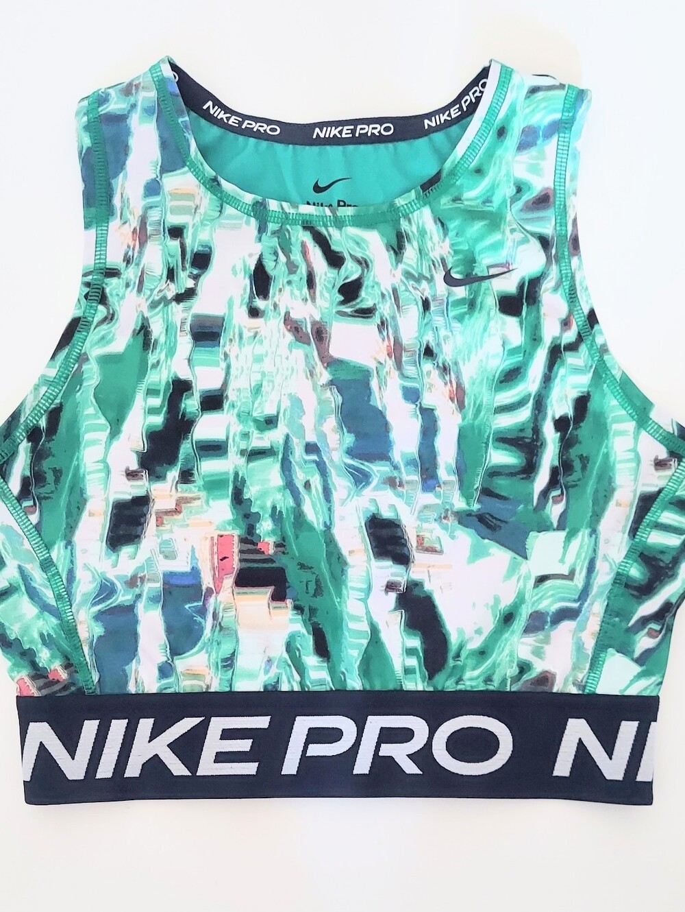 Nike Pro Women's Dri-FIT All-Over Print Cropped Tank Top Green Print Size XS